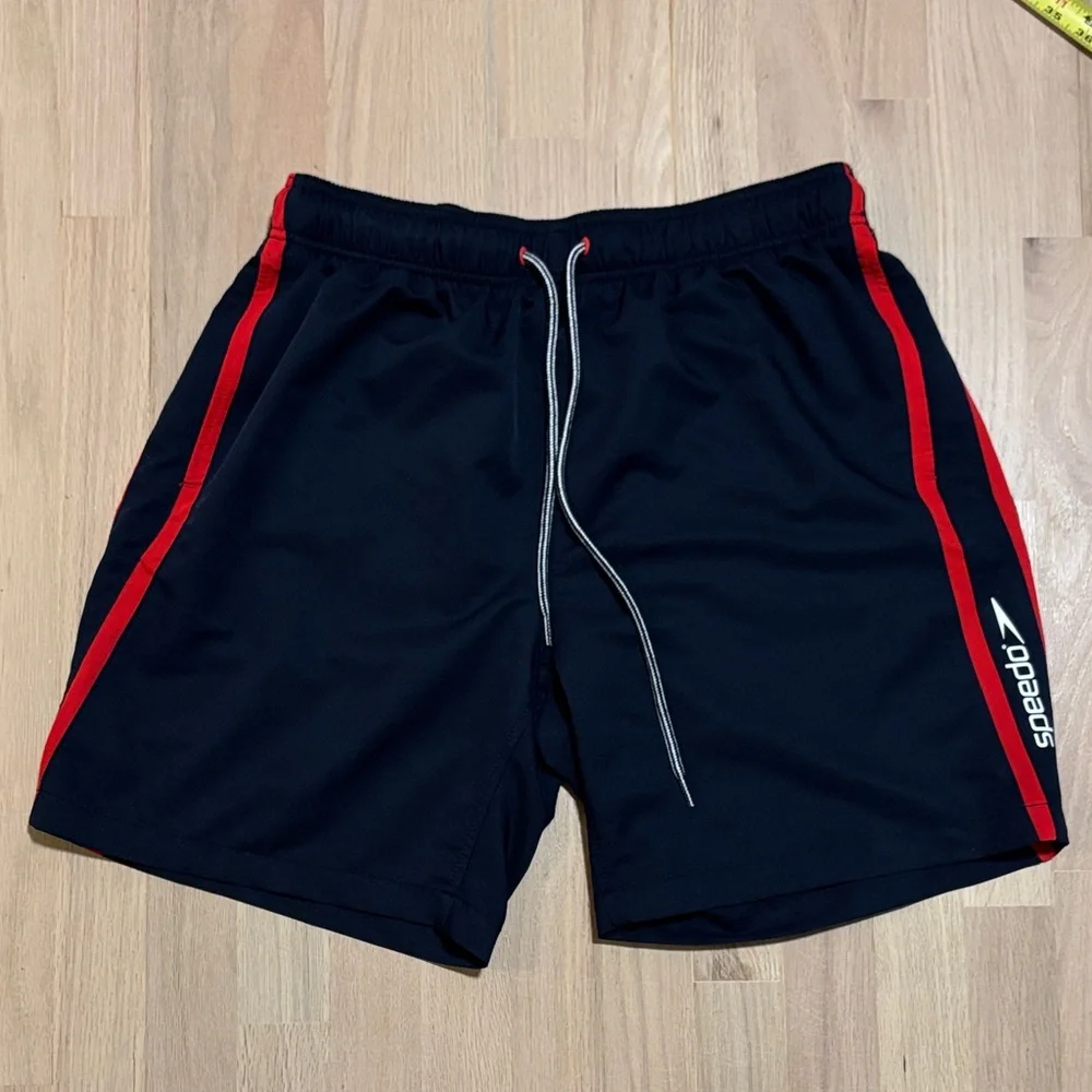 Speedo Men's Athletic Shorts in Dark Navy with Red Accents